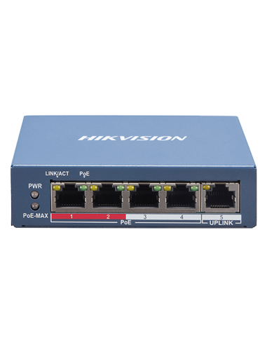 Switch 4 porturi PoE, 1 port uplink RJ45, SMART Management - HIKVISION