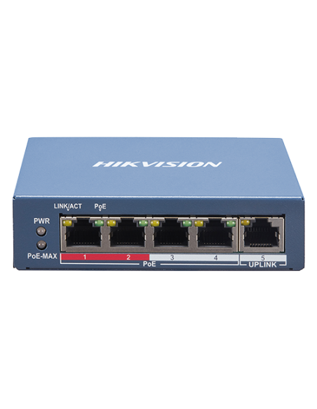 Switch 4 porturi PoE, 1 port uplink RJ45, SMART Management - HIKVISION