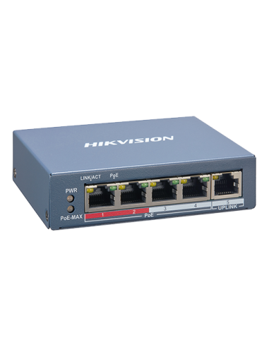 Switch 4 porturi PoE, 1 port uplink RJ45, SMART Management - HIKVISION