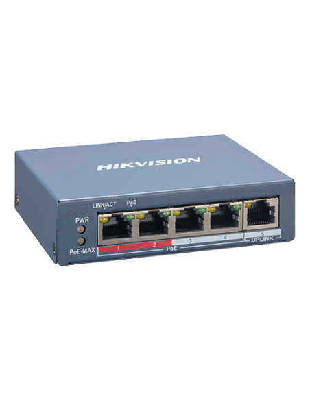 Switch 4 porturi PoE, 1 port uplink RJ45, SMART Management - HIKVISION